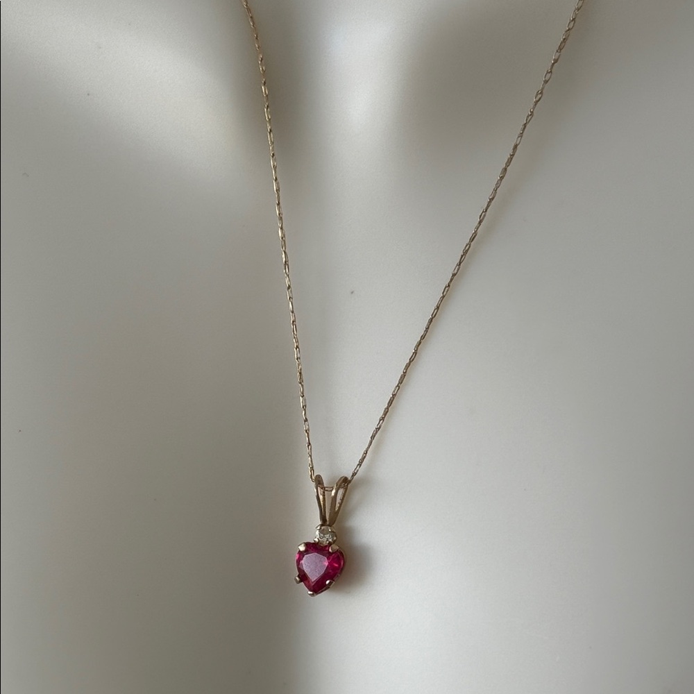 10K Gold Necklace with Heart-Shaped Ruby Pendant